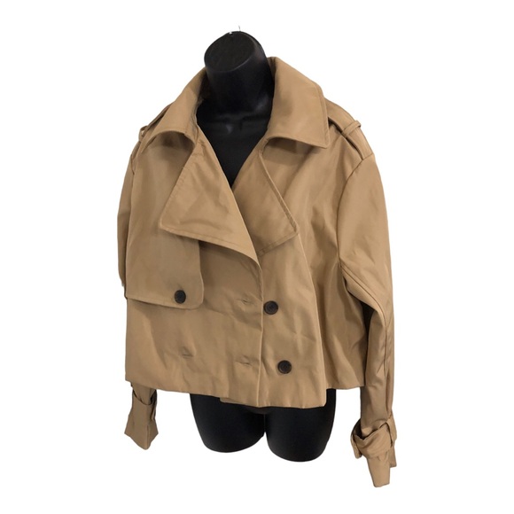 Stoosh tan cropped classic rain proof trench coat jacket size medium new - Picture 3 of 8